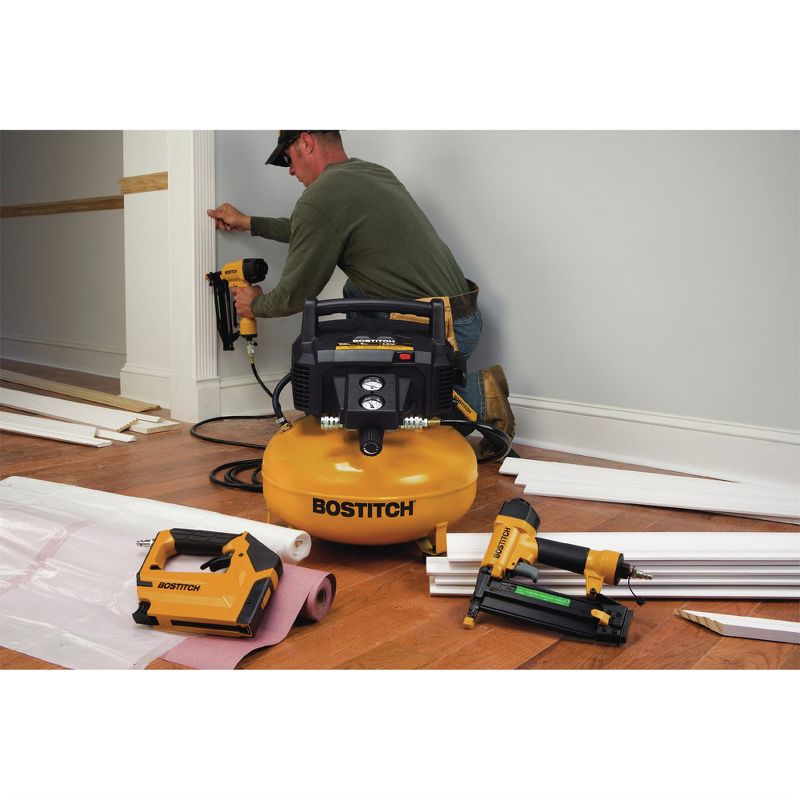 Bostitch BTFP3KIT-R 3-Piece Nailer and 0.8 HP 6 Gallon Oil-Free Pancake Compressor Combo Kit