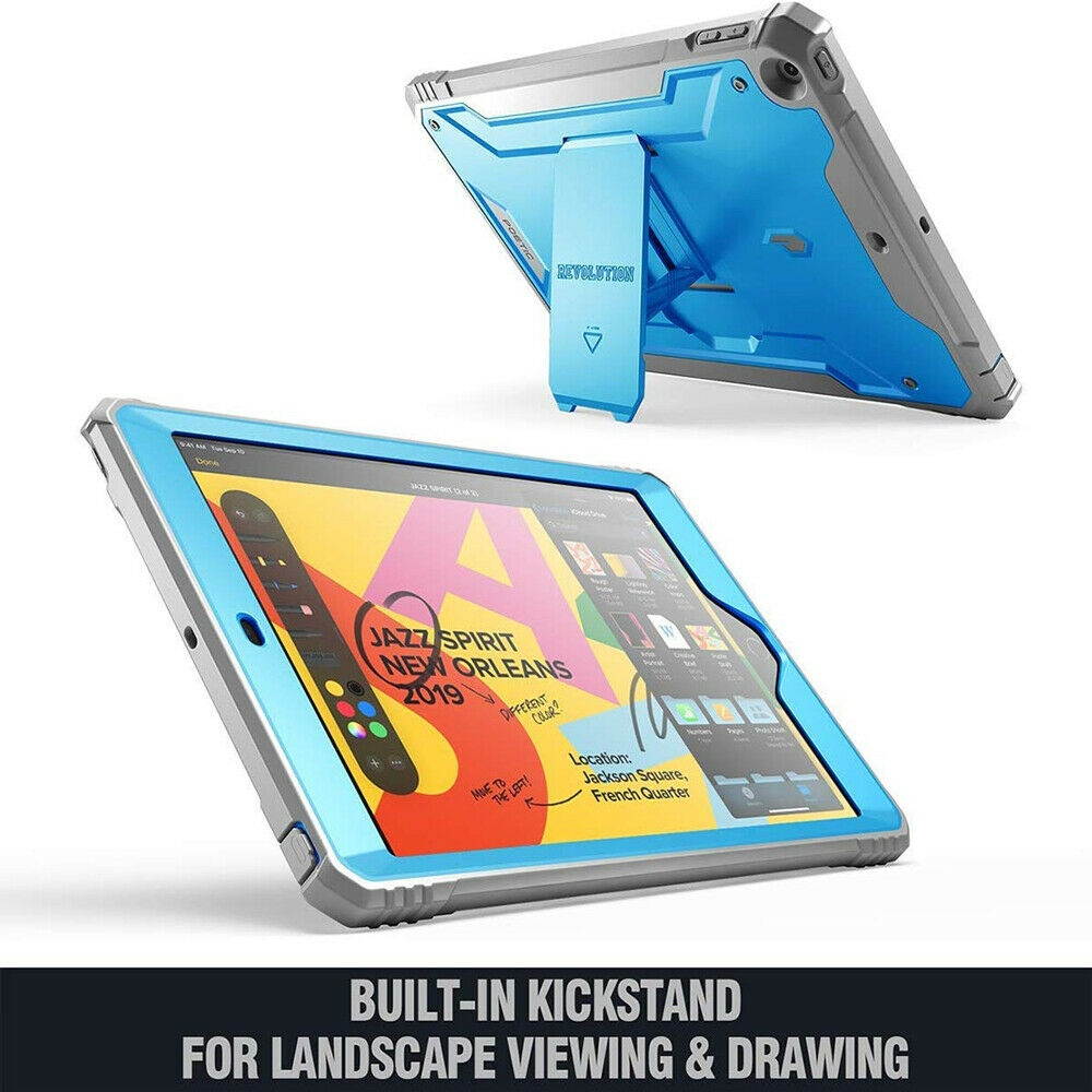 iPad 10.2 2019 Tablet Case | Poetic [Screen Shield] Cover w/Kick-stand Blue