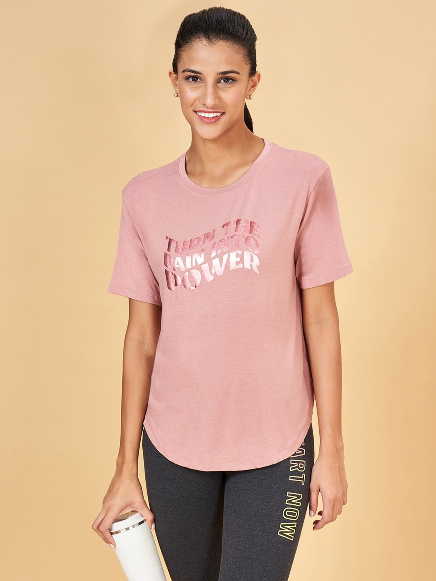 Ajile by Pantaloons Pink Printed Sports T-Shirt