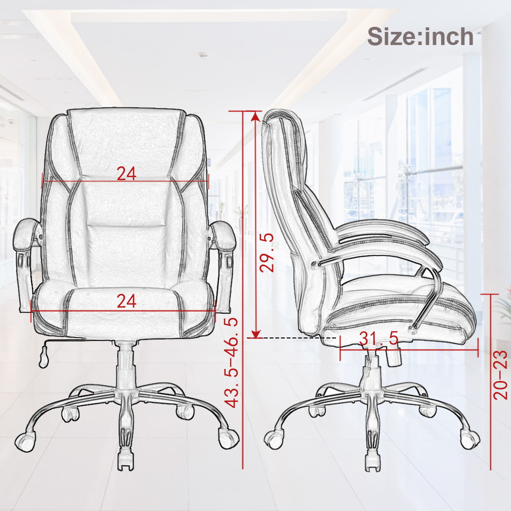 Big and Tall Office Chair 500lbs Wide Seat Ergonomic Desk Chair Task High Back Executive Chair Rolling Swivel PU Computer Chair with Lumbar Support Armrest Adjustable Chair for Heavy People, Brown
