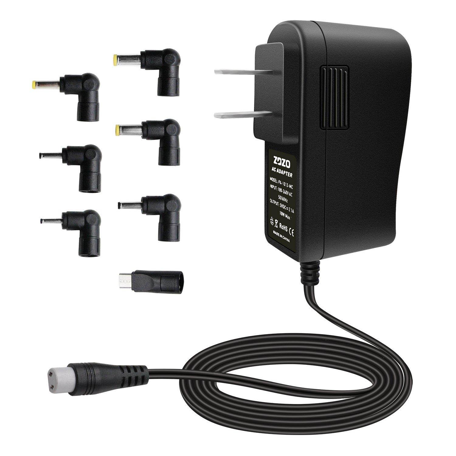 ZOZO 10W 5V2a (2000mA) Multi Tip Switching Replacement AC Power Adapter Wall Charger for Android Tablets Webcam Routers Toys Recorder Bluetooth Speaker and More DC 5v Devices