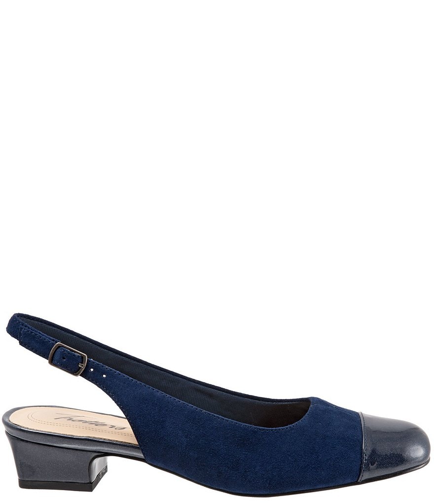 Trotters Dea Suede and Patent Slingback Block Heel Pumps