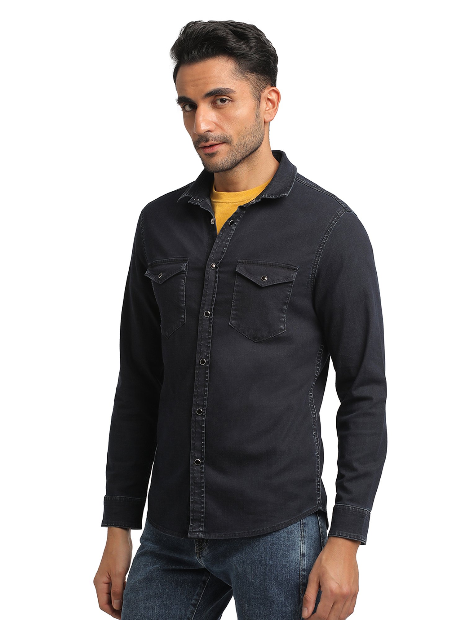EVERBLUE Dark Blue Regular Fit Shirt