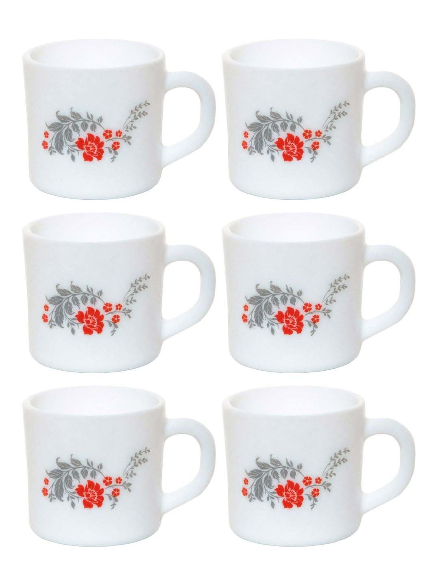 Cello Dazzle Stella White & Red Glass Coffee Mug (0.18 L) - Set of 6