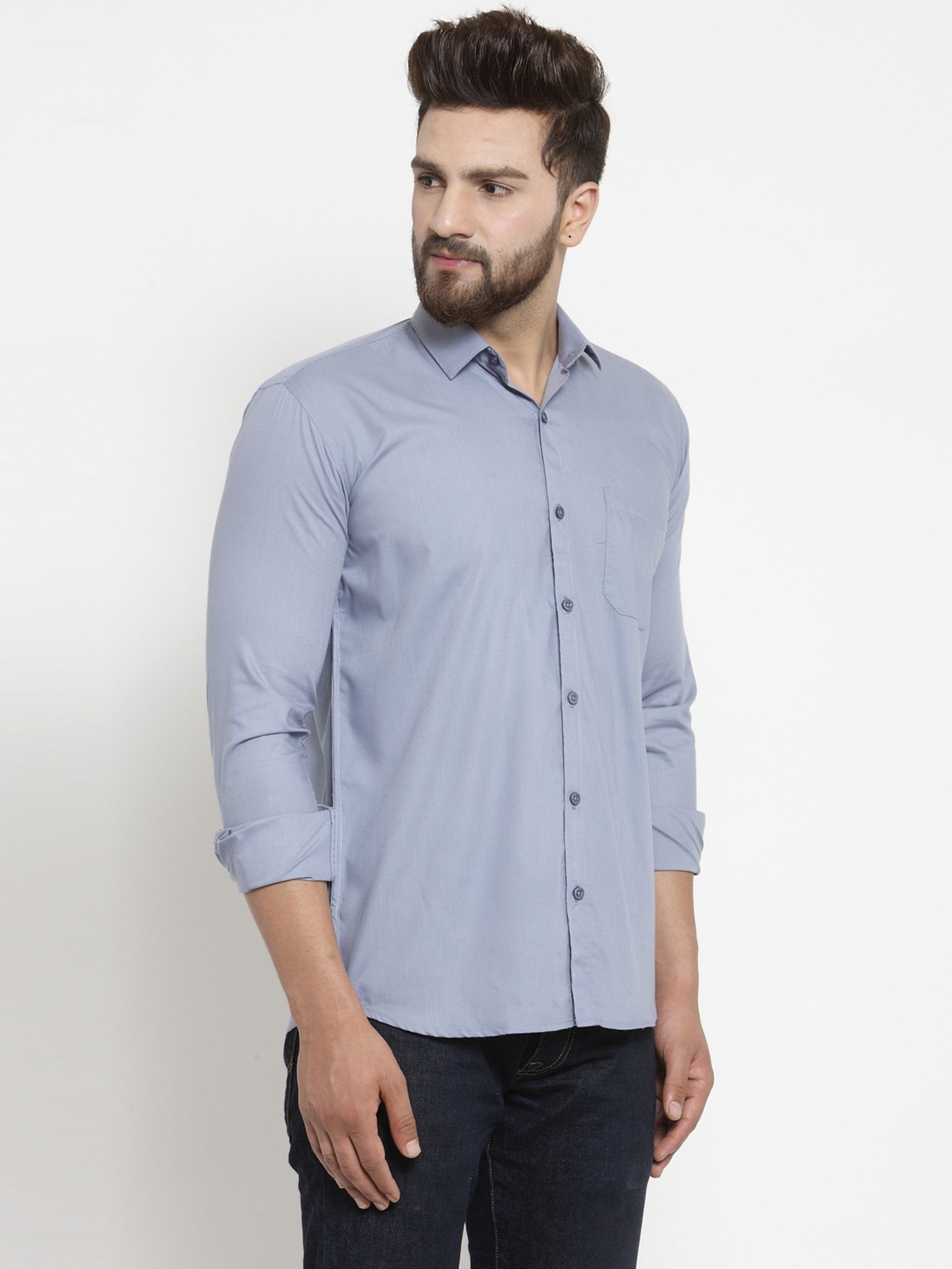 Jainish Grey Cotton Regular Fit Shirt