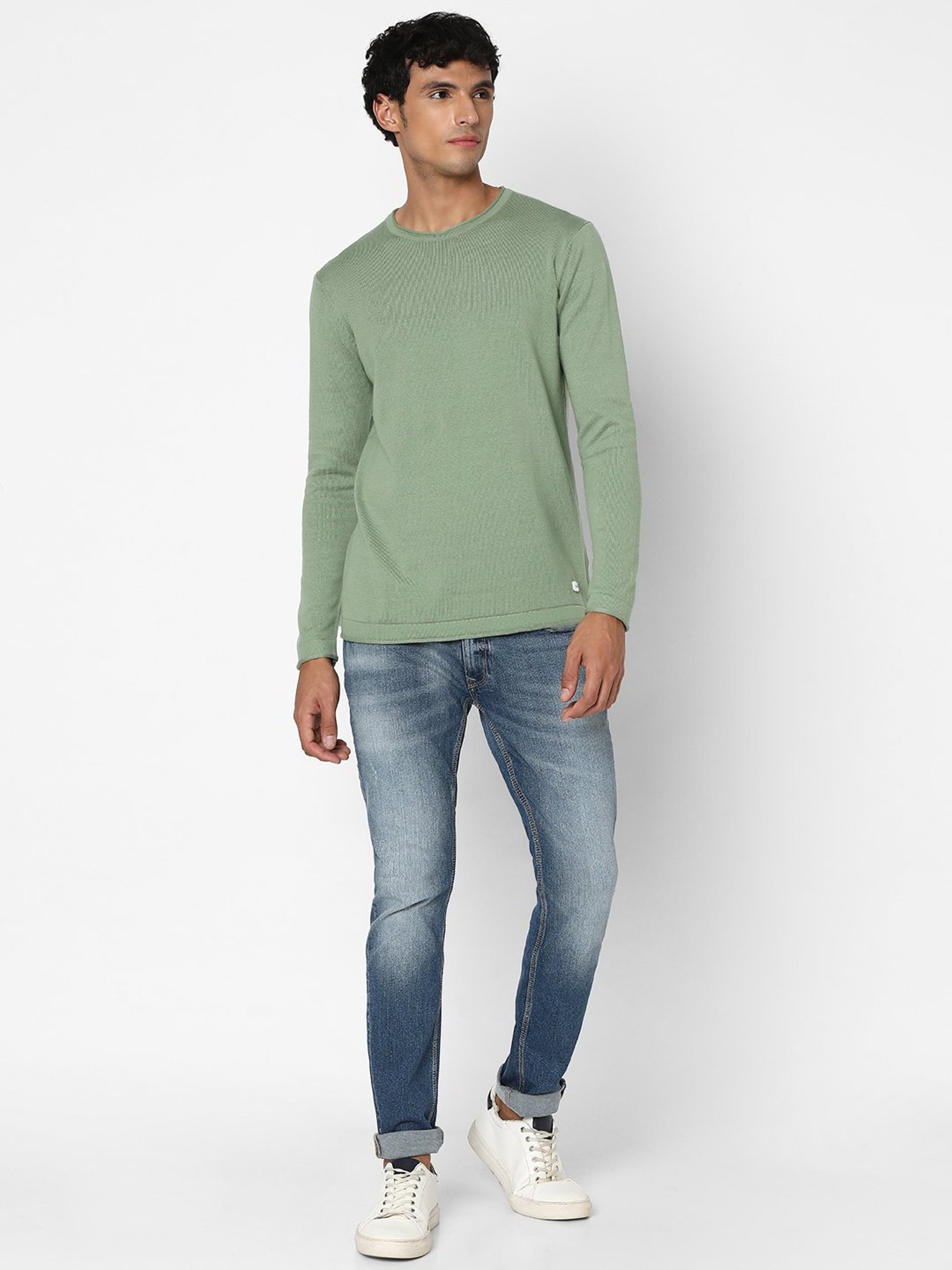 Spykar Pista Green Regular Fit Sweater