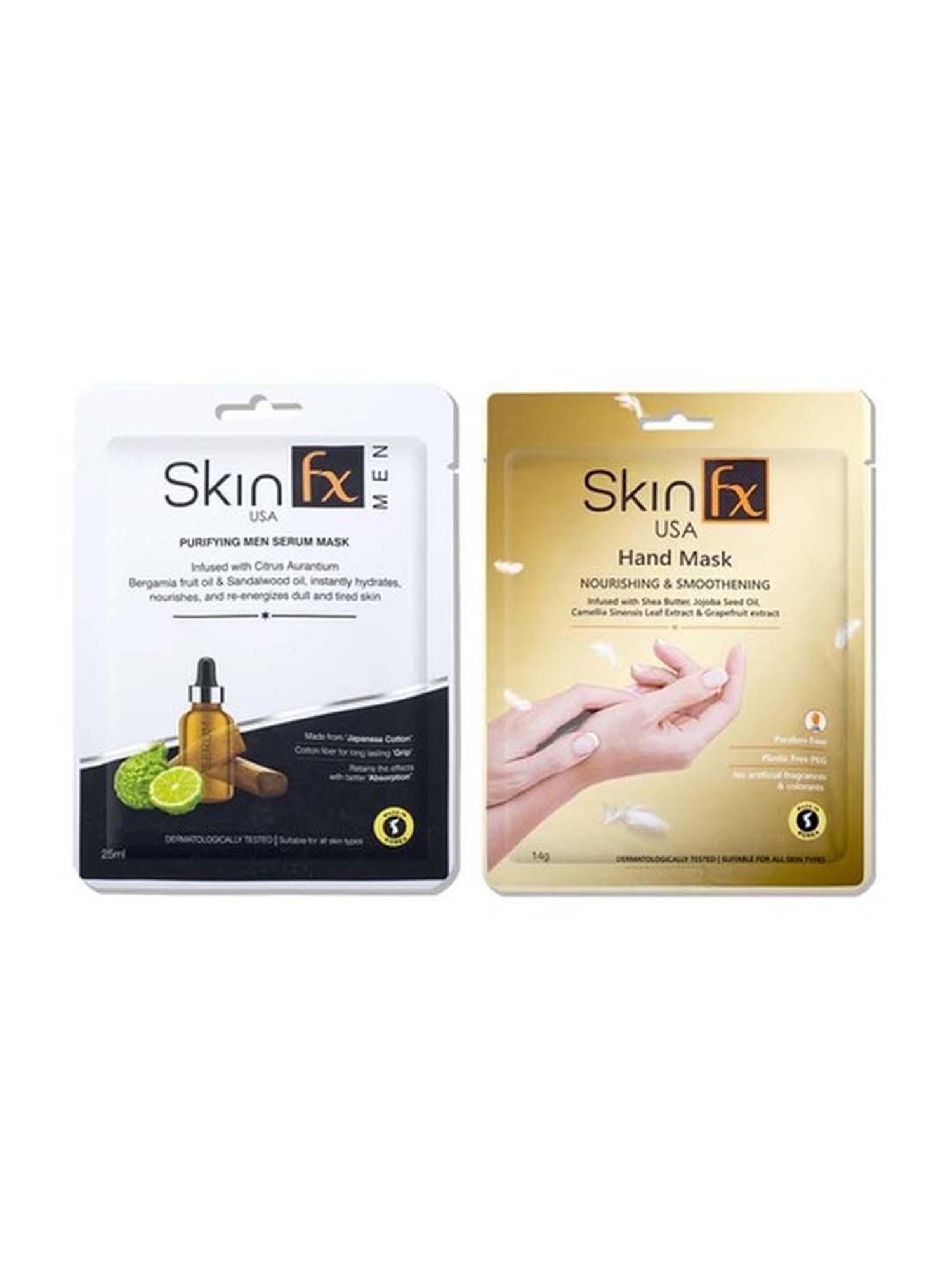 Skin Fx Nourishing Hand Mask & Purifying Men Facial Serum Mask - Pack of 2