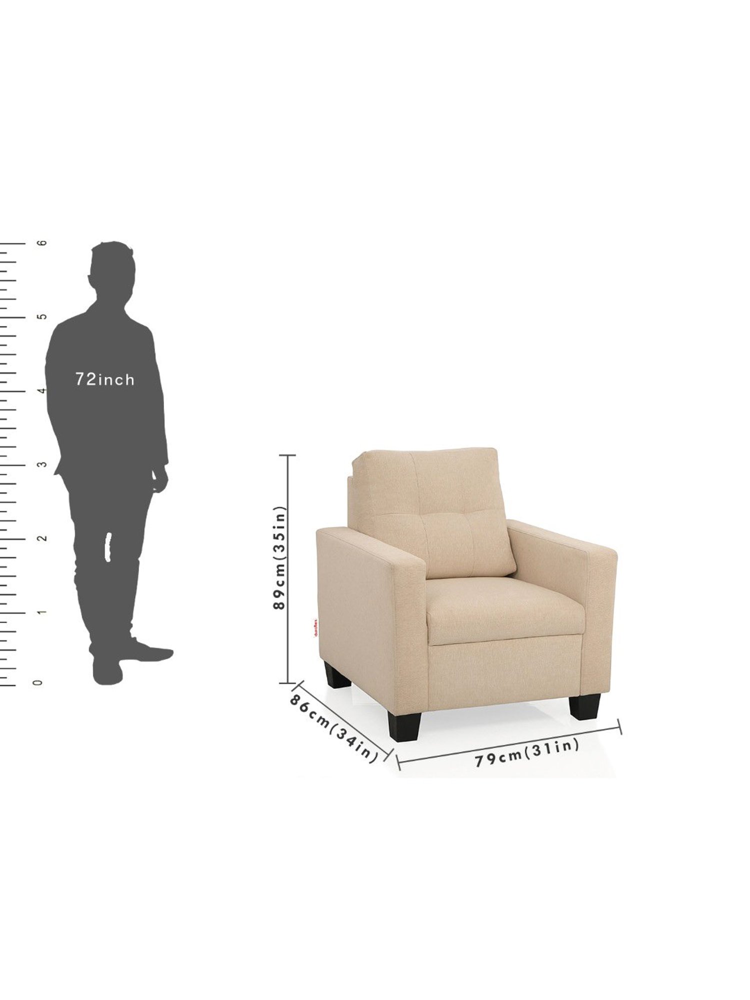 Duroflex Ease Beige Neem Wood 1 Seater Sofa