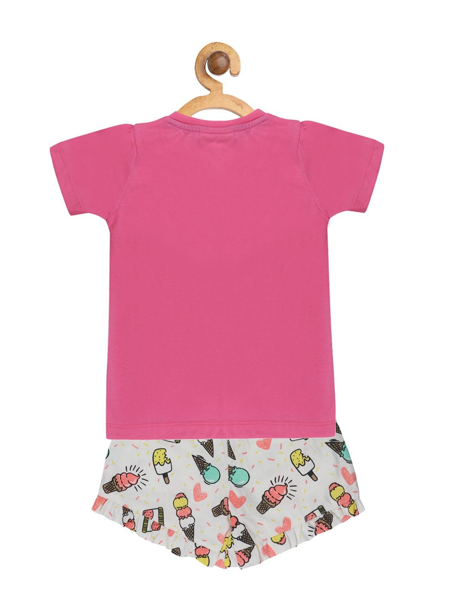 Lazy Shark Kids Magenta & White Printed  Top with  Shorts
