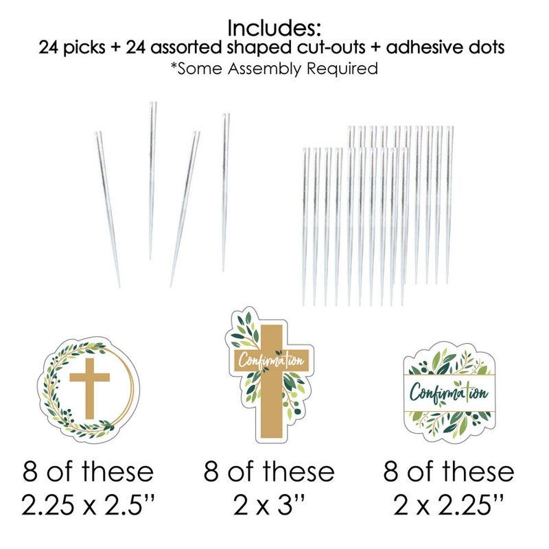 Big Dot of Happiness Confirmation Elegant Cross - Dessert Cupcake Toppers - Religious Party Clear Treat Picks - Set of 24