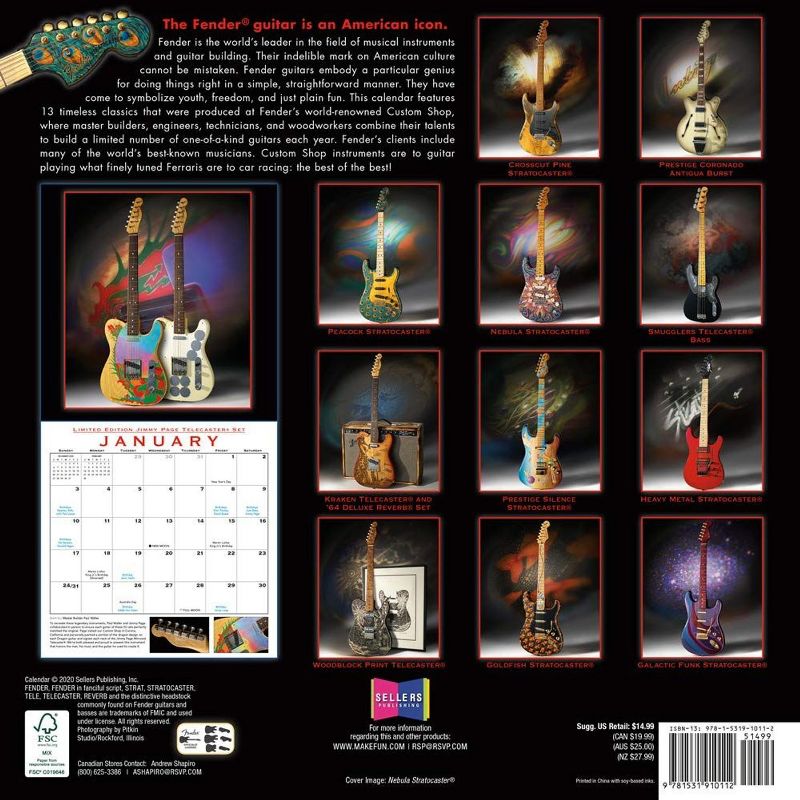 Sellers Publishing 2021 Fender Custom Shop Guitar 16-Month Wall Calendar Fender Guitar