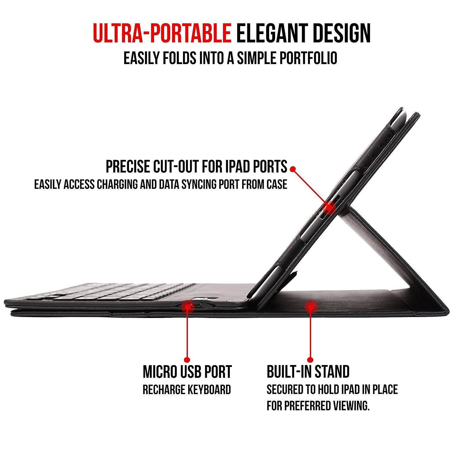 iPad Mini Keyboard Case, Alpatronix KX101 PU Leather Folio Smart Cover w/Detachable Bluetooth Wireless Keyboard, Auto Wake/Sleep & Stand Compatible for 2019 iPad Mini 5 (5th Gen), 4, 3, 2, 1 - Black