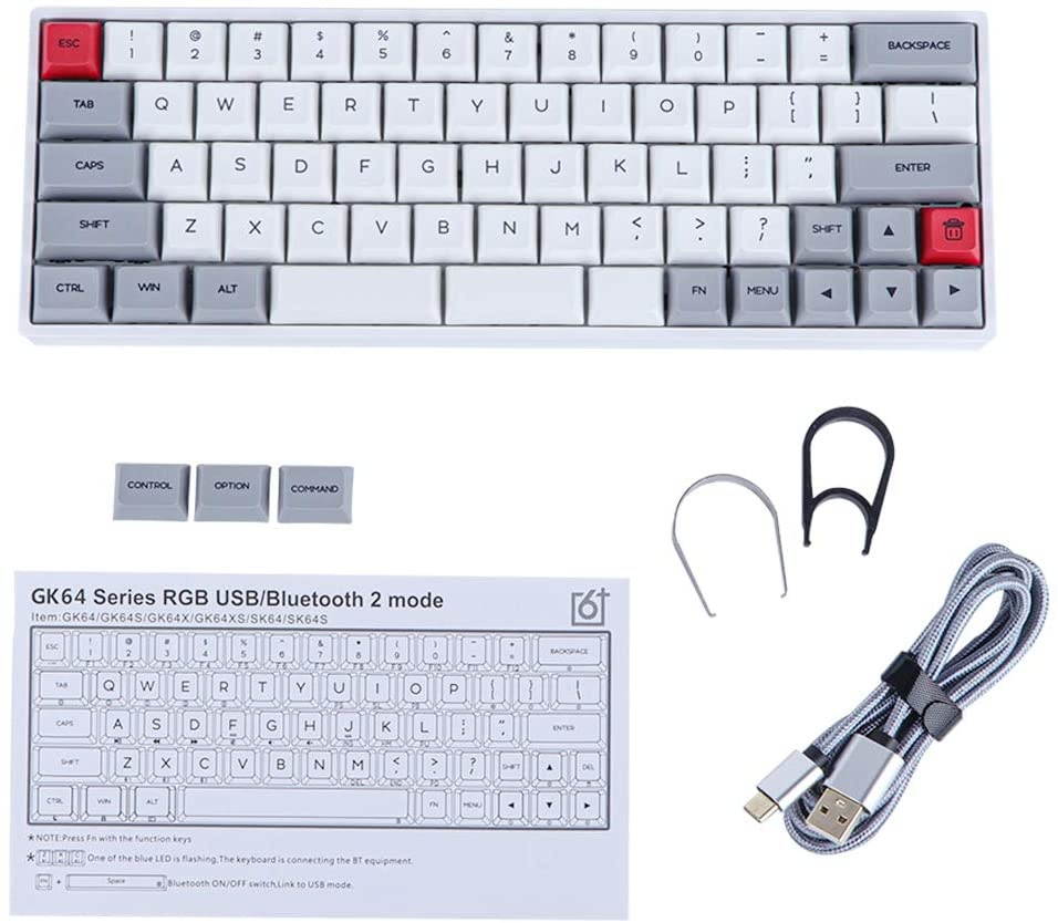 EPOMAKER SK66S 60% Keys Bluetooth 5.1 Wireless Wired Dual Mode Gateron Optical Mechanical Gaming Keyboard with RGB Backlight and PBT Heat Sublimation Keycaps (Gateron Optical Red, Grey White)