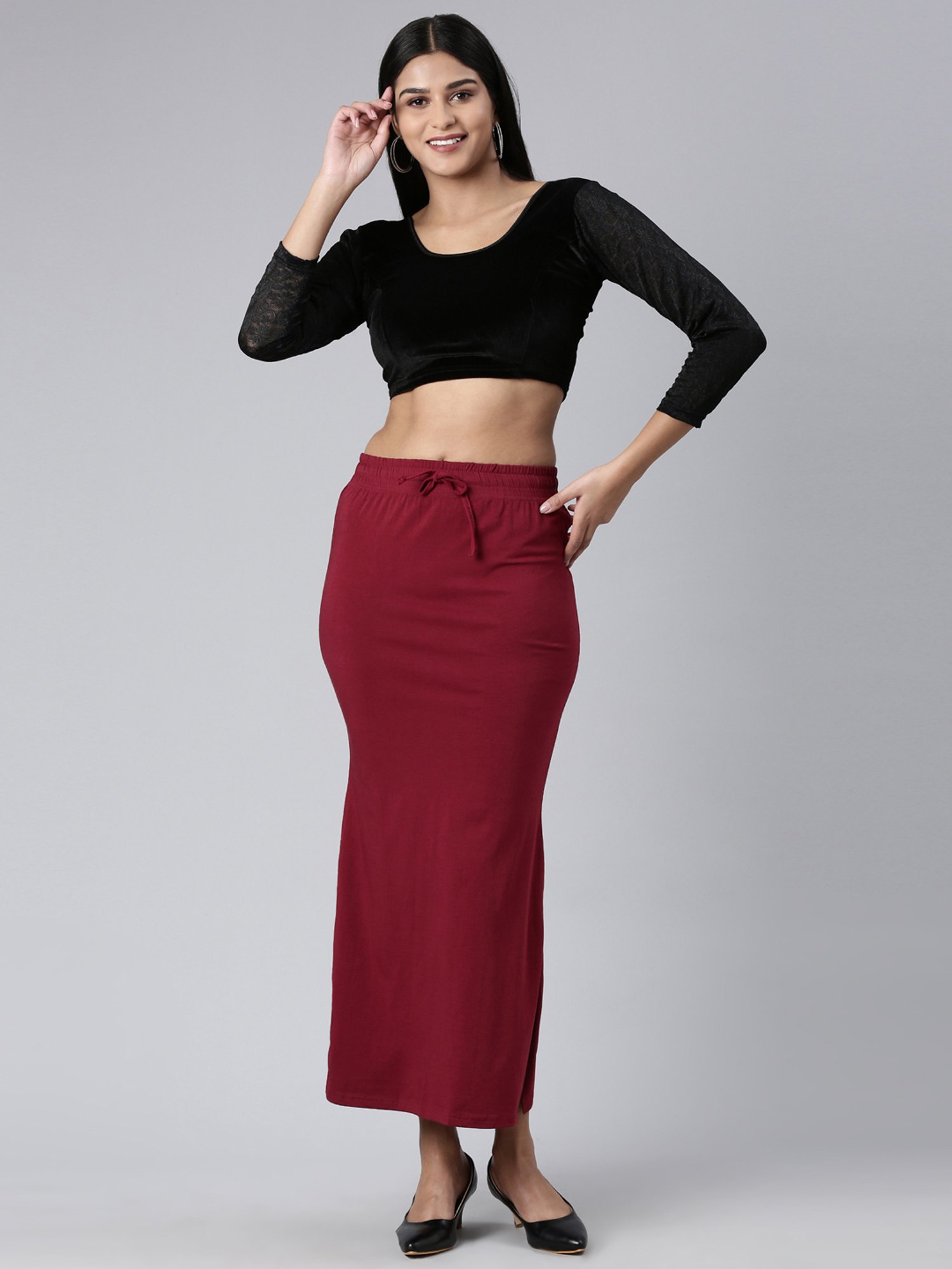 JCSS Maroon Cotton Saree Shapewear