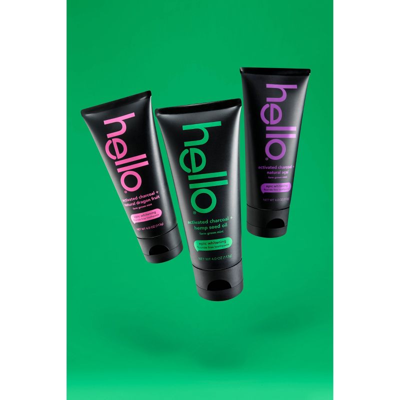 hello Activated Charcoal and Hemp Fluoride Free Toothpaste , sls Free and Vegan , 4oz