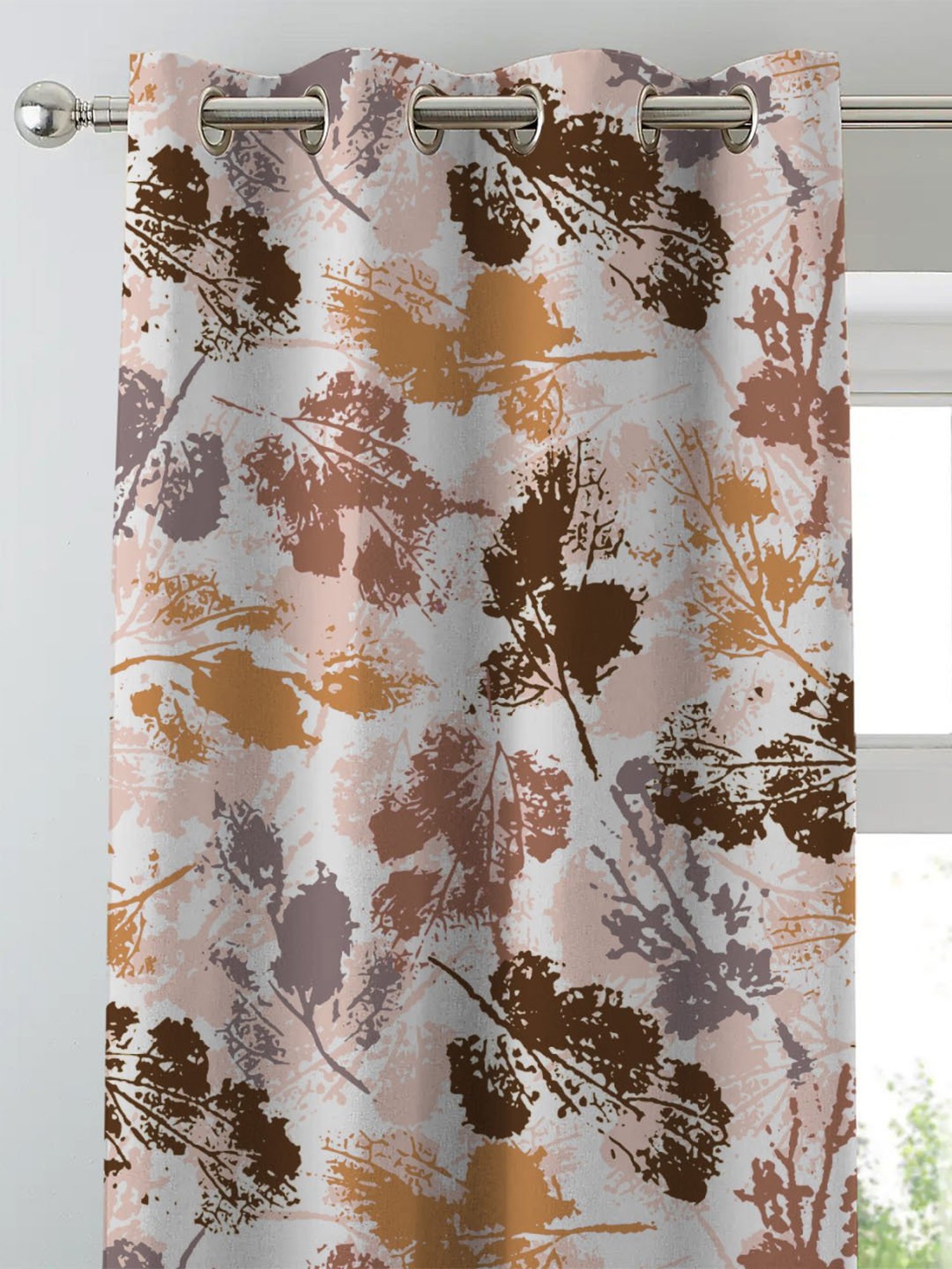 SPACES DRAPE STORY Elegent Beige & Brown Polyester 5 ft Window Curtain - Set of 2