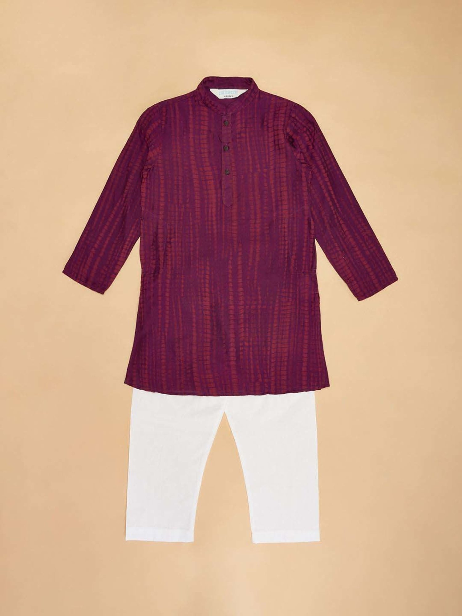 Indus Route by Pantaloons Kids Purple & White Self Pattern Full Sleeves Kurta Set