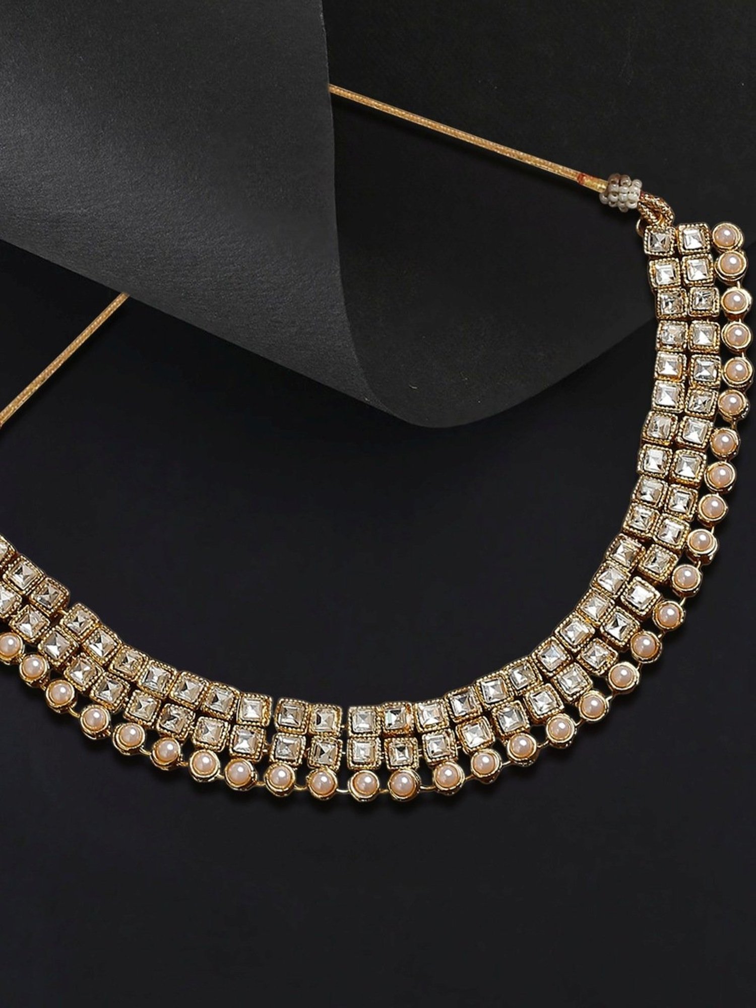 Oomph Gold Tone Kundan Studded Party Wear Indo Western Choker Necklace