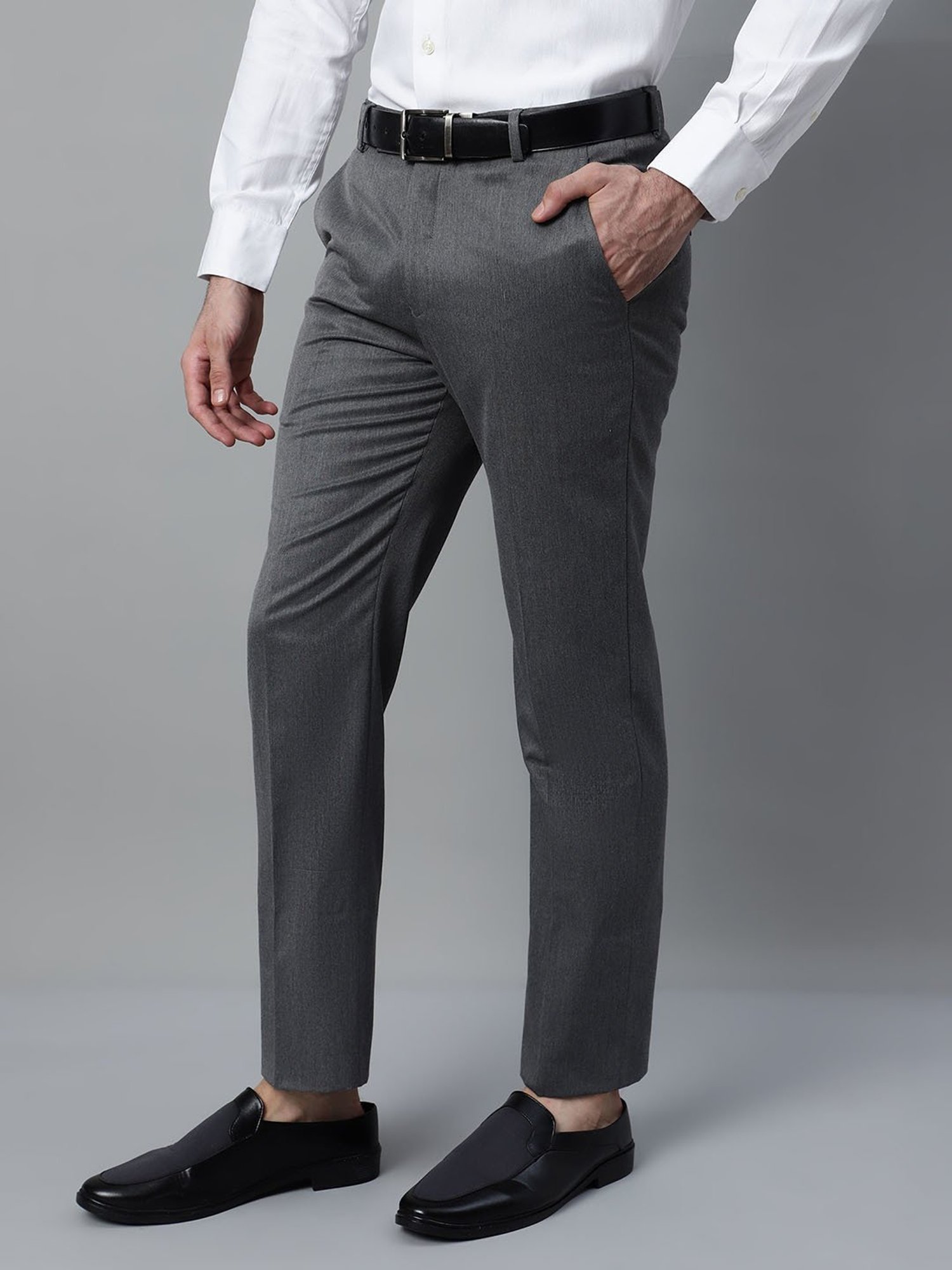 Cantabil Grey Poly Viscose Regular fit  Trousers