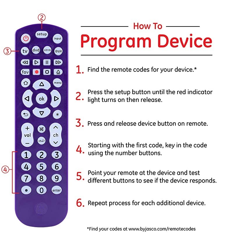 Backlit Universal Remote Control for Samsung, Vizio, LG, Sony, Sharp, Roku, Apple TV, RCA, Panasonic, Smart TV, Streaming Players, Blu-Ray, DVD, 4-Device, Purple, 45765 Purple, Backlit