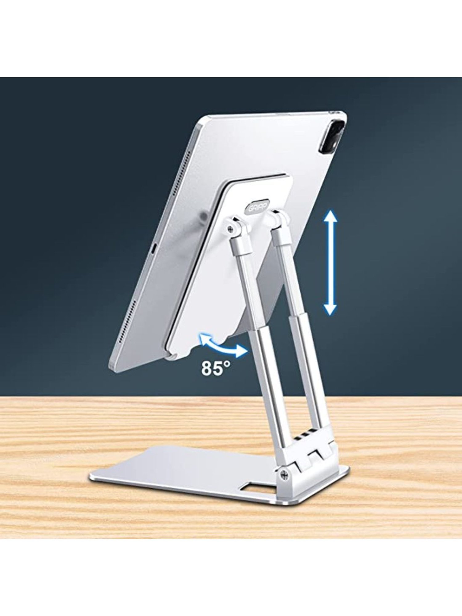 GRIPP Trivot Universal Aluminium Multi-Angle Adjustable Table Top Mobile/Tablet Holder Stand, White