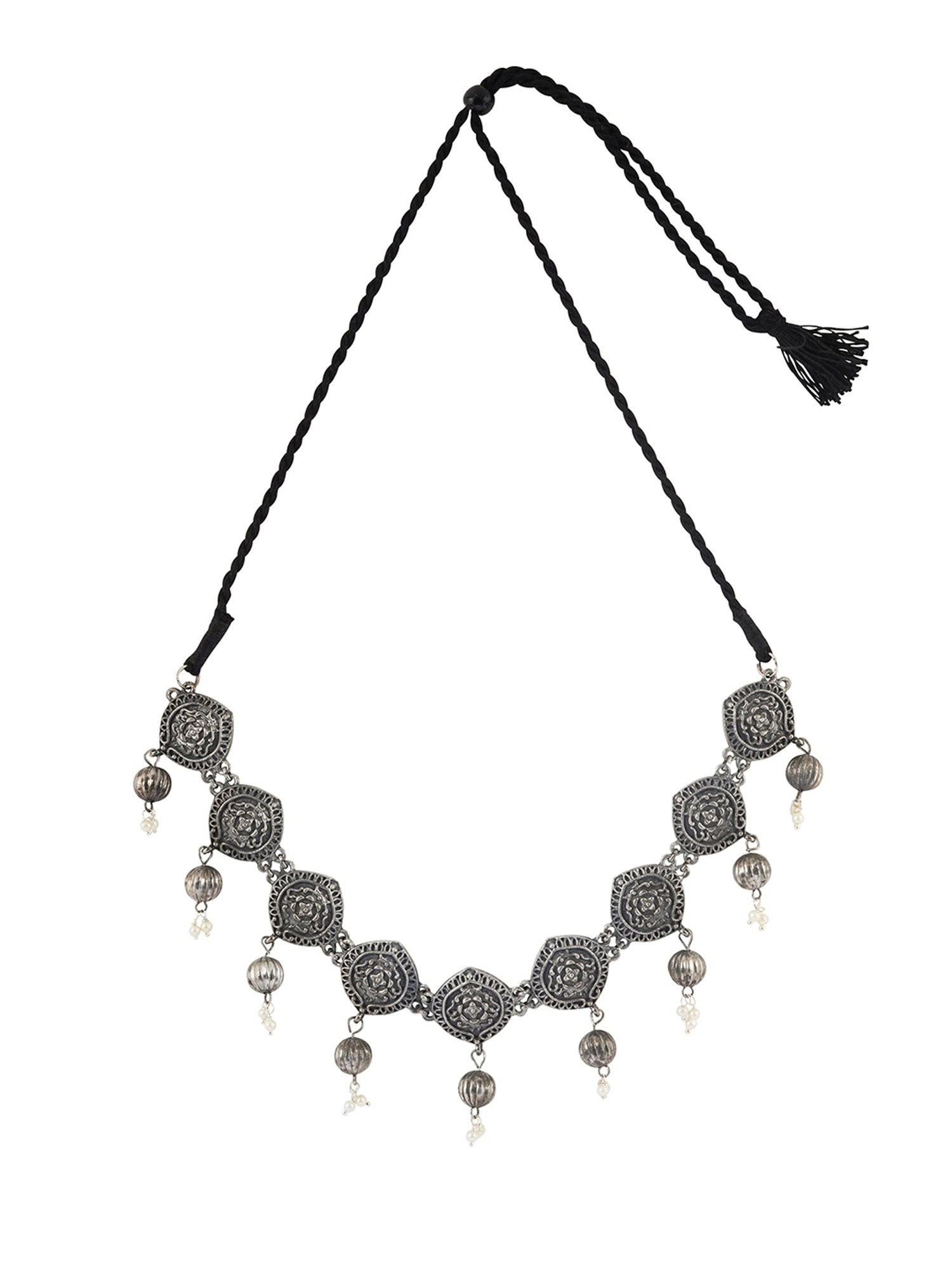 Teejh Ethnic Sajani Silver Oxidized Necklace Set for Women