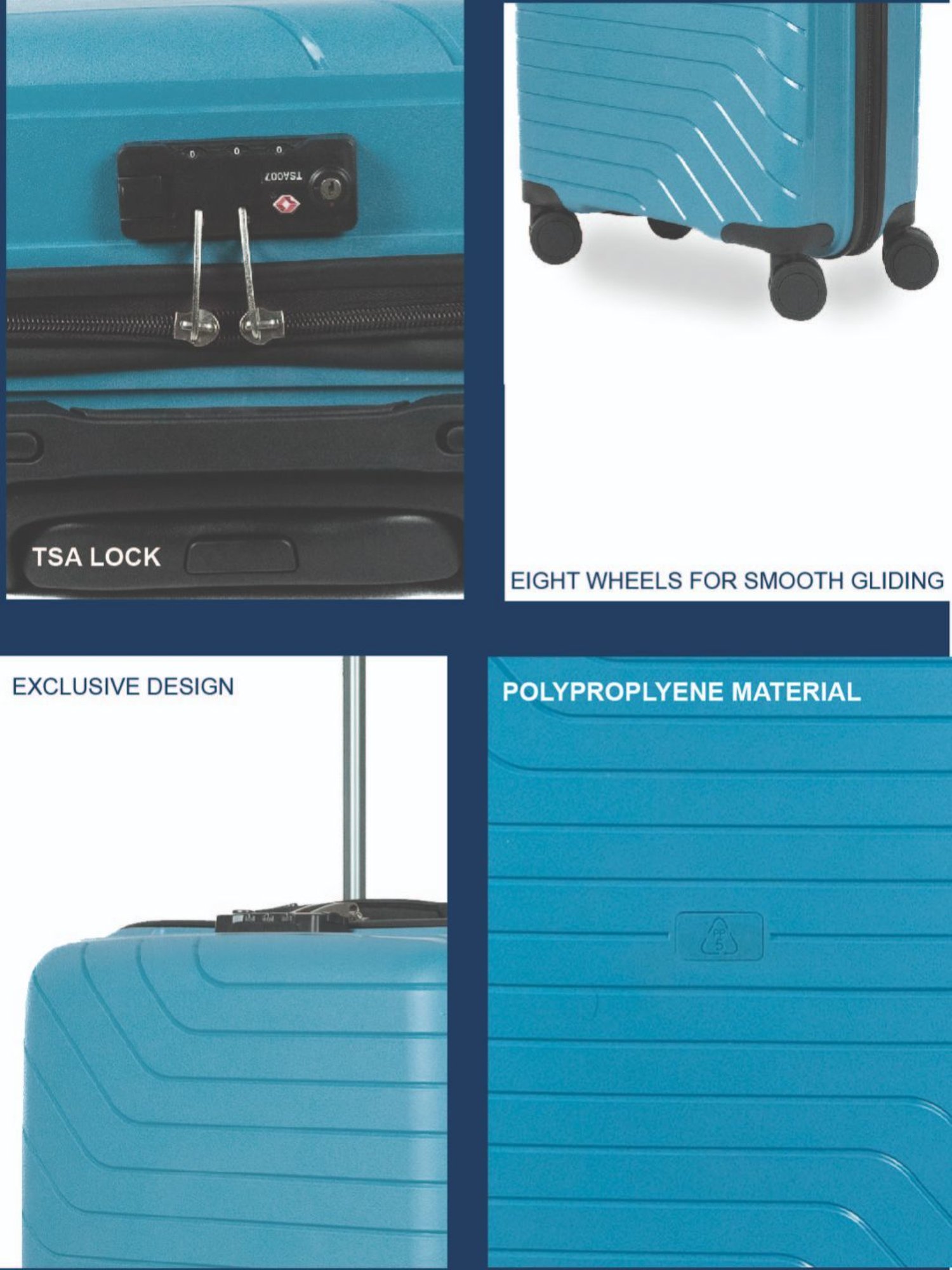 Carriall Blue 8 Wheel Medium Hard Checked Luggage - 46 cm