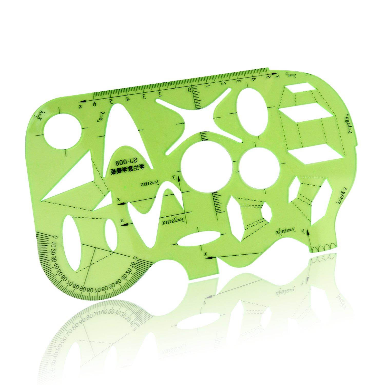 Green Plastic Mathematics Metric Circle Triangle Oval Parallelogram Shapes Drawing Drafting Template Stencil