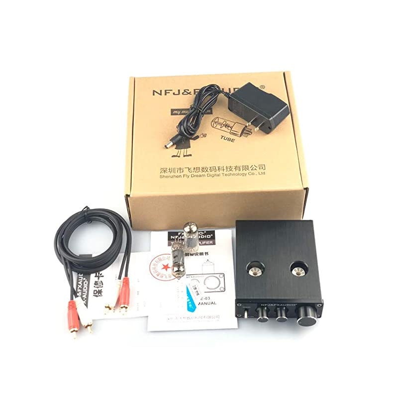 TUBE03 Tube Preamplifier 6K4 Tube HiFi Tube Preamp with Bass amp Treble Control Home Theater Stereo Audio Preamplifier DC 12V Black