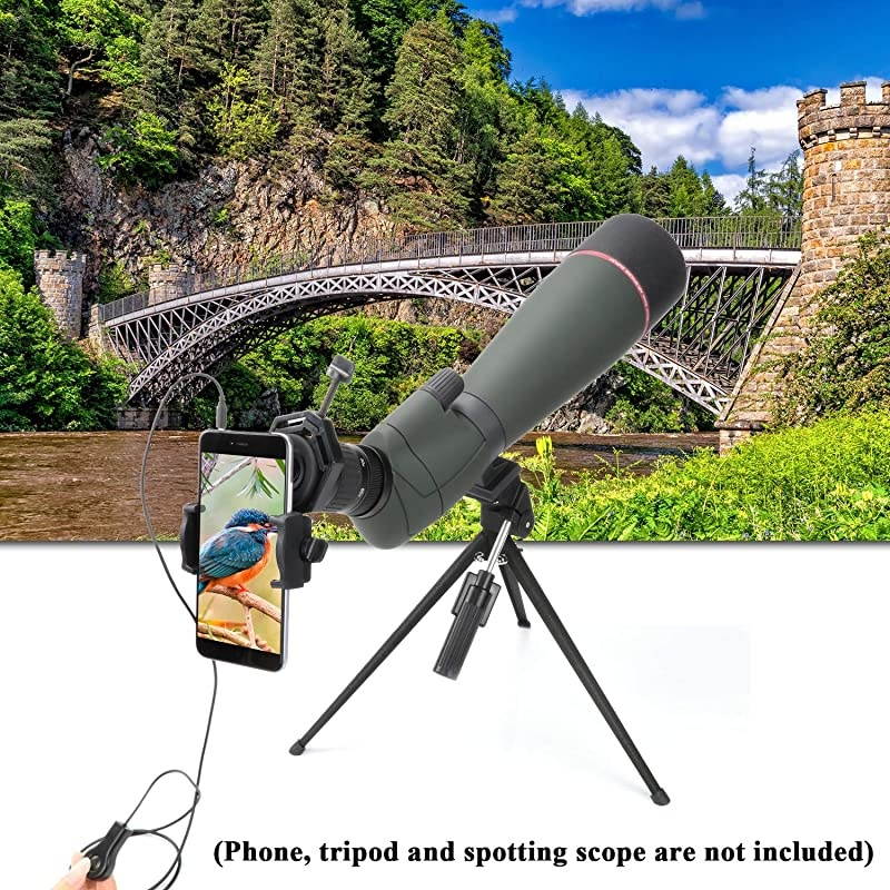 Cell Phone Adapter Mount + Wire Shutter Universal Smartphone Quick Photography Connector with Shutter Wire Control for Telescope Binoculars Monocular Spotting Scope Microscope Tripod