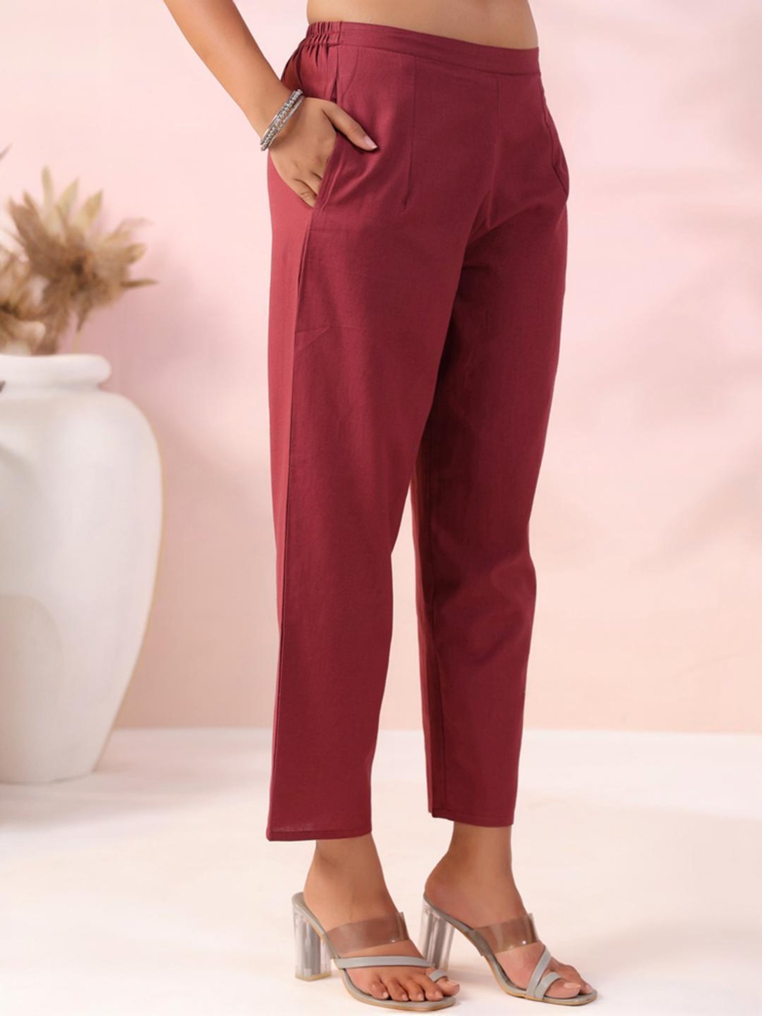 Fashor Maroon Cotton Embroidered Kurta Pant Set