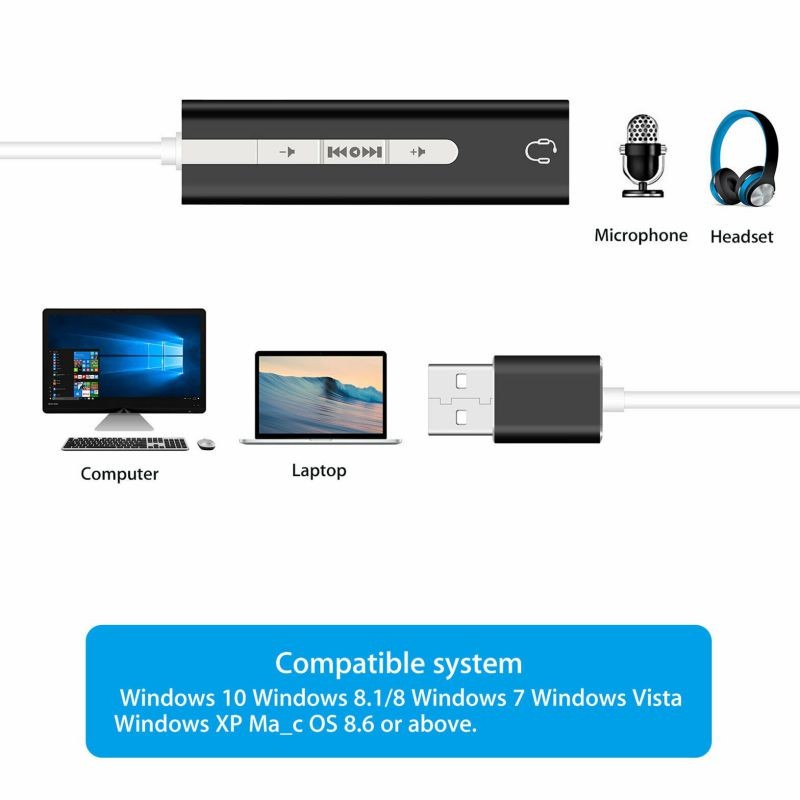 USB to 3.5mm Jack Headphone Stereo External Audio Sound Card Adapter Converter