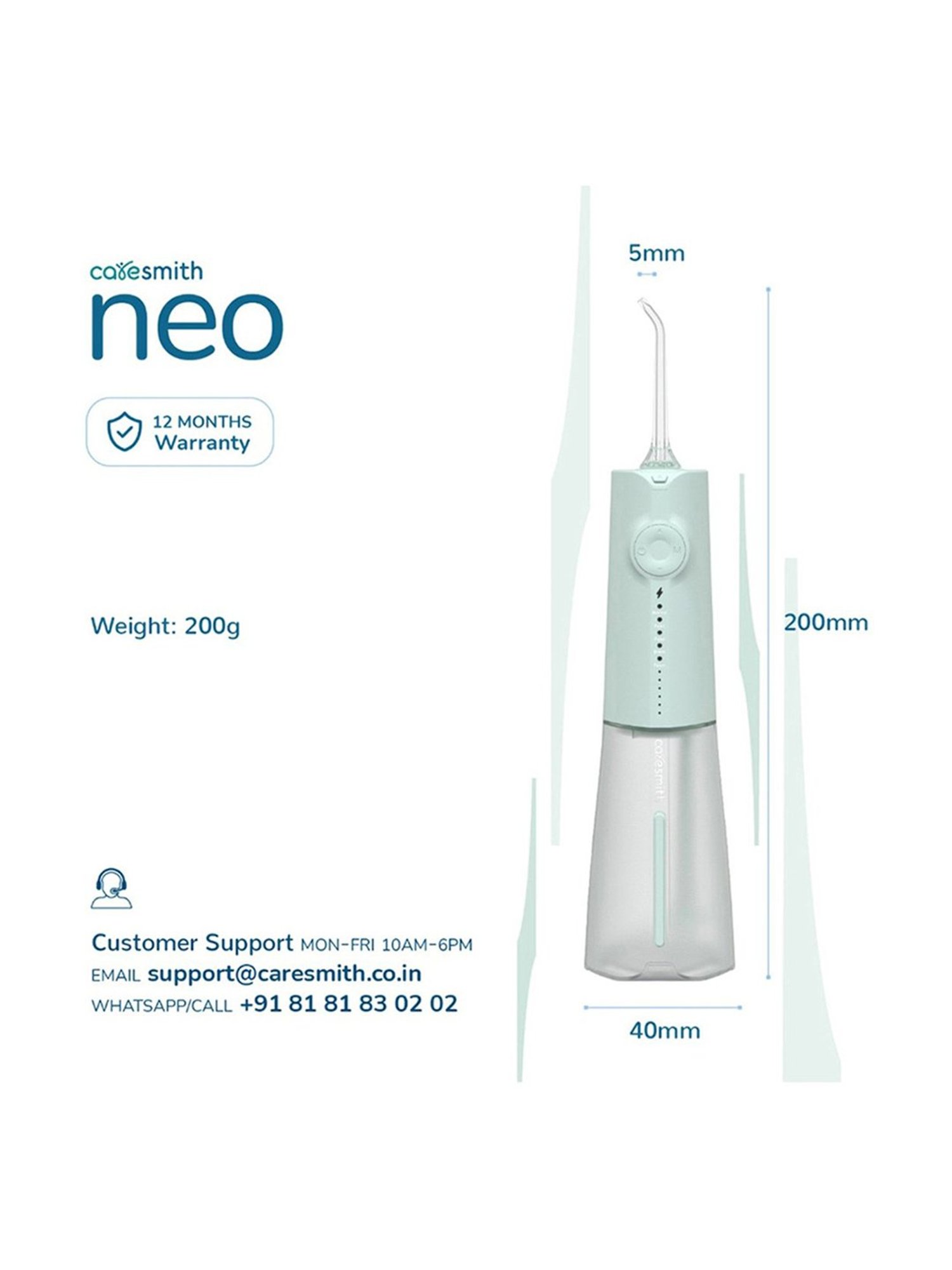 Caresmith Neo Cordless Oral Flosser 24 Pressure Settings with 5 Modes & 6 Intensities (Green)