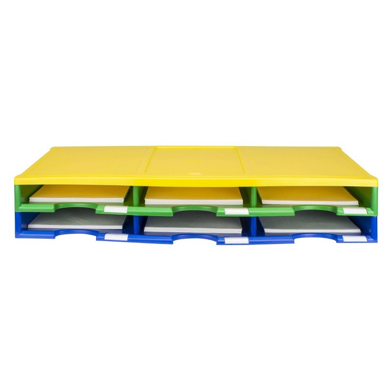 Storex 6 Compartment Literature or Paper Organizer - Yellow/Green/Blue