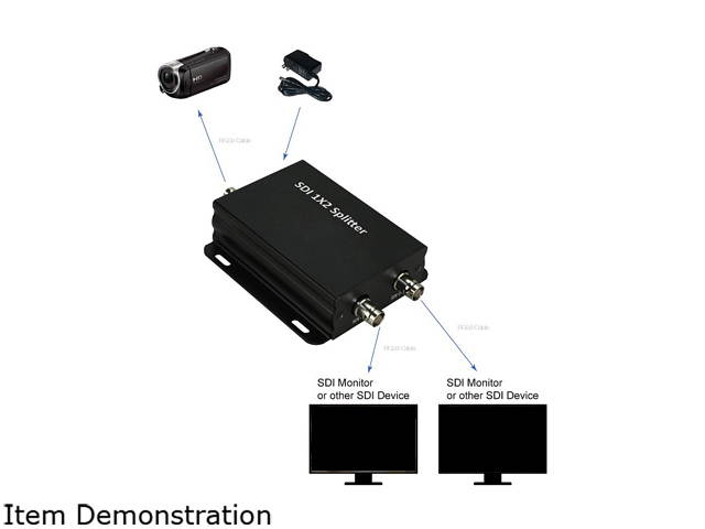 XtremPro 66004 SDI Splitter 1x2 Supports 3G-SDI, HD-SDI, SD-SDI Signals, up to 1080p & 394ft / 120M, 1 input 2 outputs w/ AC adapter - Black