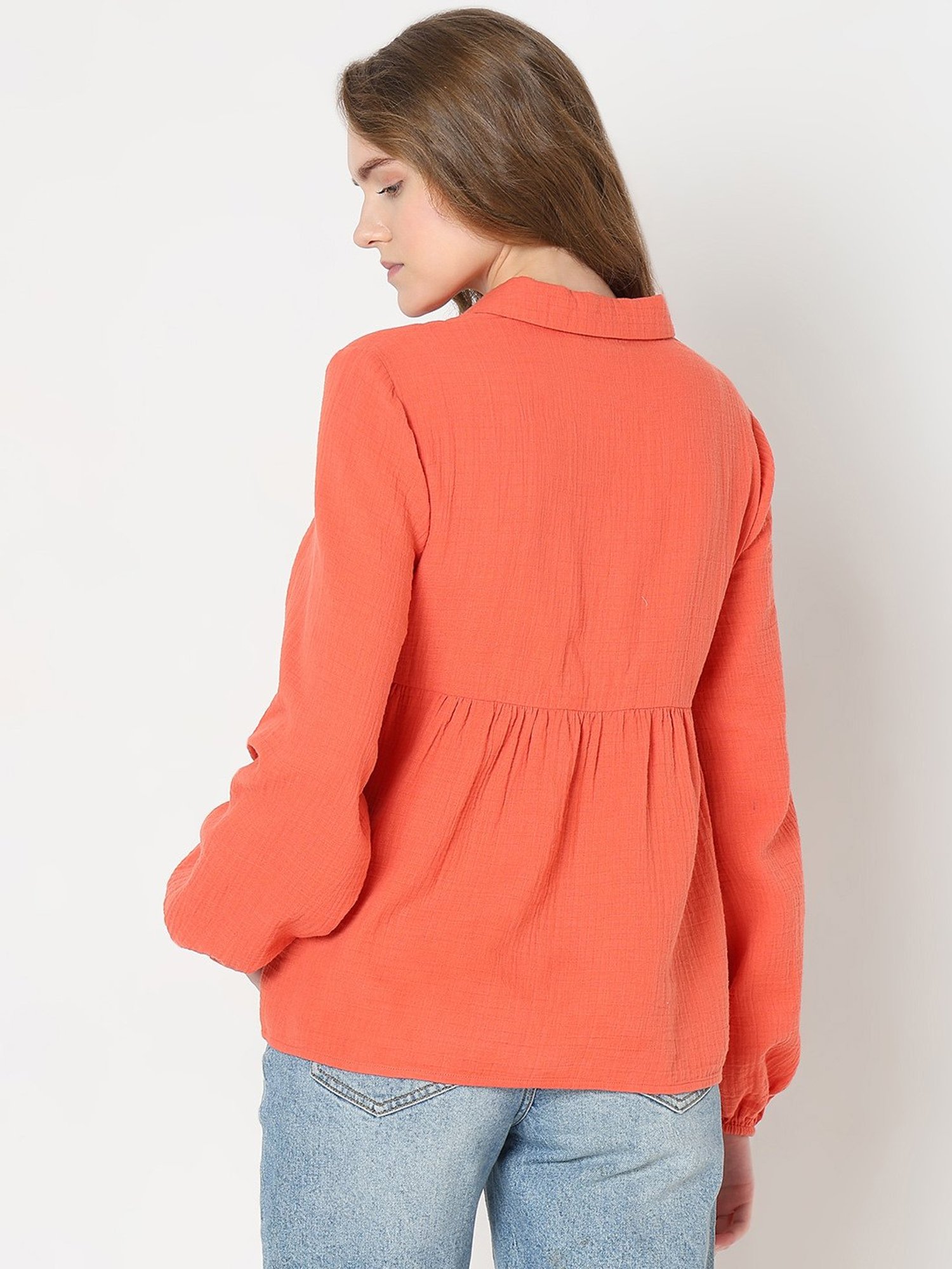 Vero Moda Orange Cotton Regular Fit Top