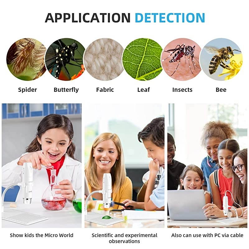 Wireless Digital Microscope USB 50X-1000X 1080P Handheld Portable Mini WiFi Microscope Camera with 8 LED Lights for iPhone/iPad/Mac/Android Phone/Tablet/PC-White