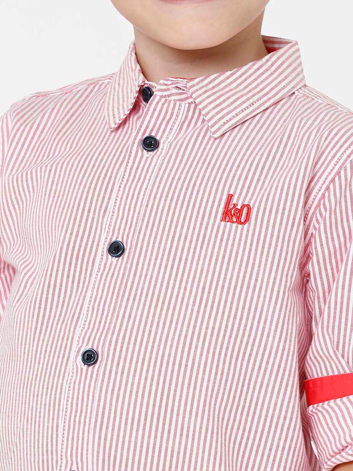 Kate & Oscar Kids Pink Cotton Striped Full Sleeves Shirt