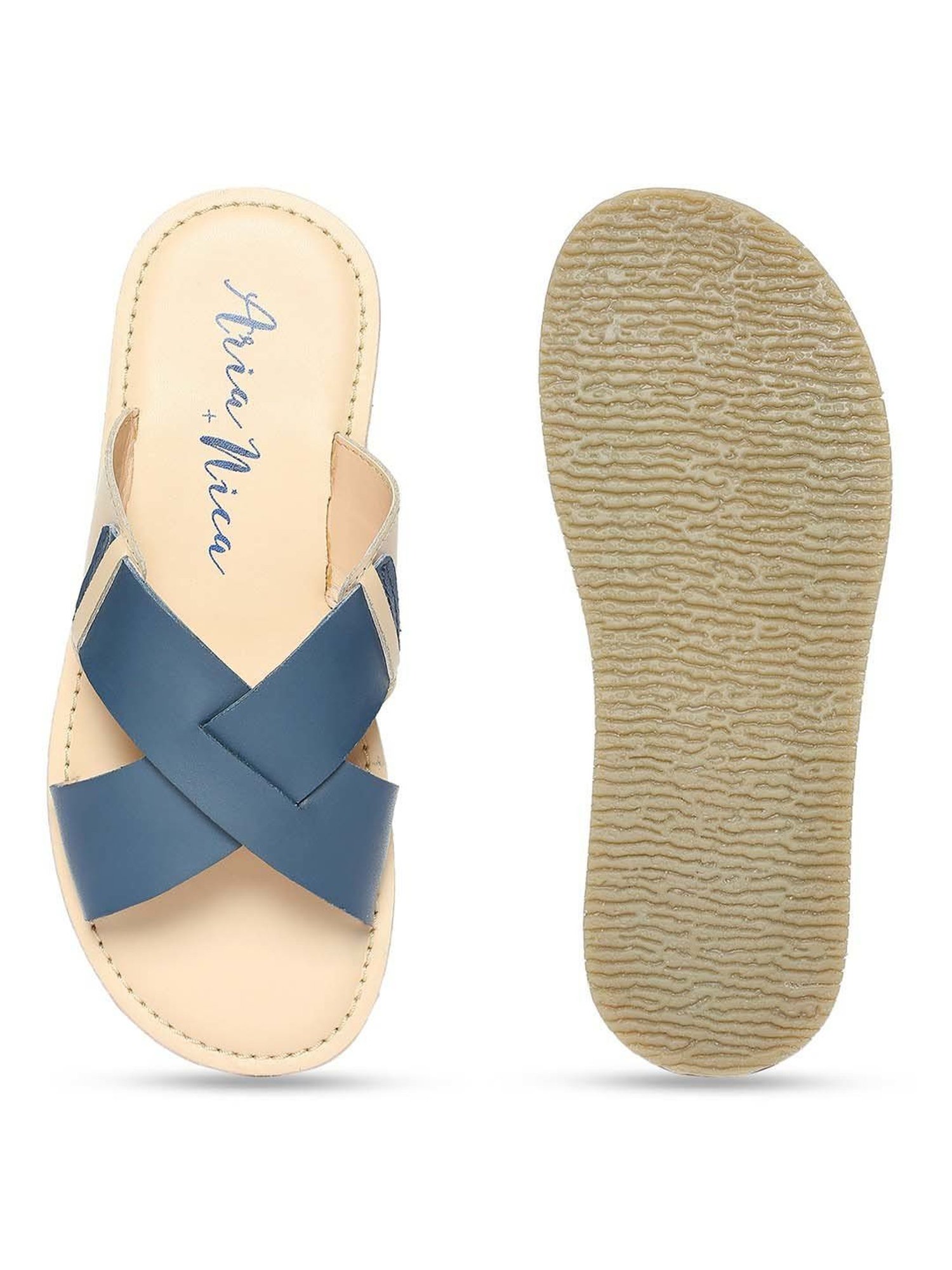Aria Nica Kids Jeff Beige & Blue Cross Strap Sandals