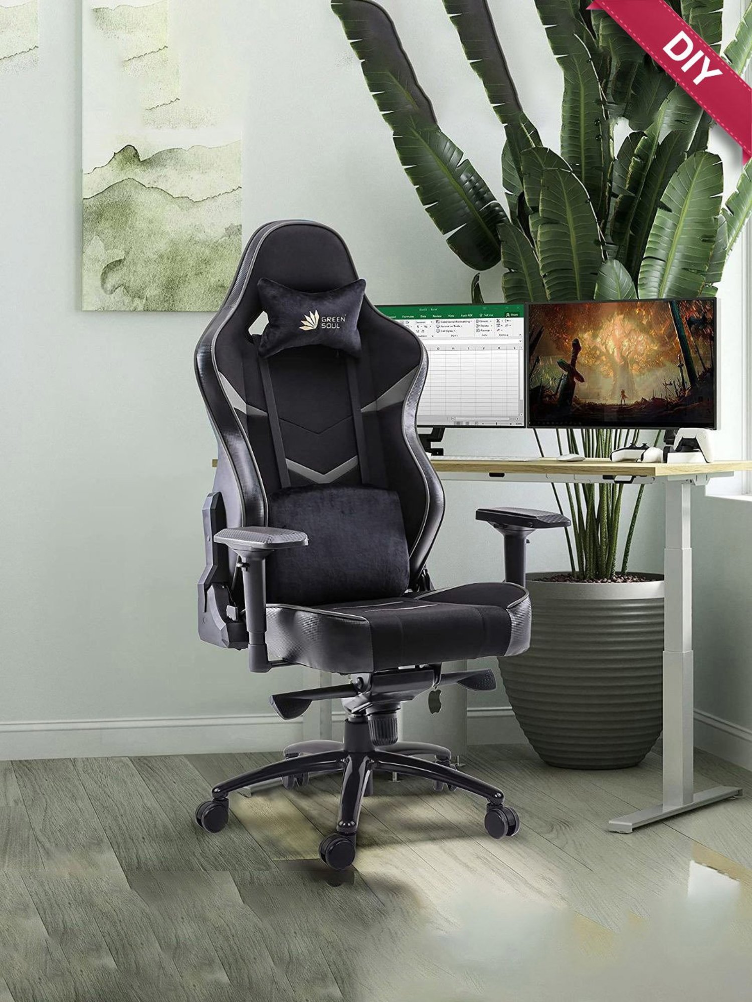 Green Soul Monster T Black & Grey PU Leather Premium Gaming Chair