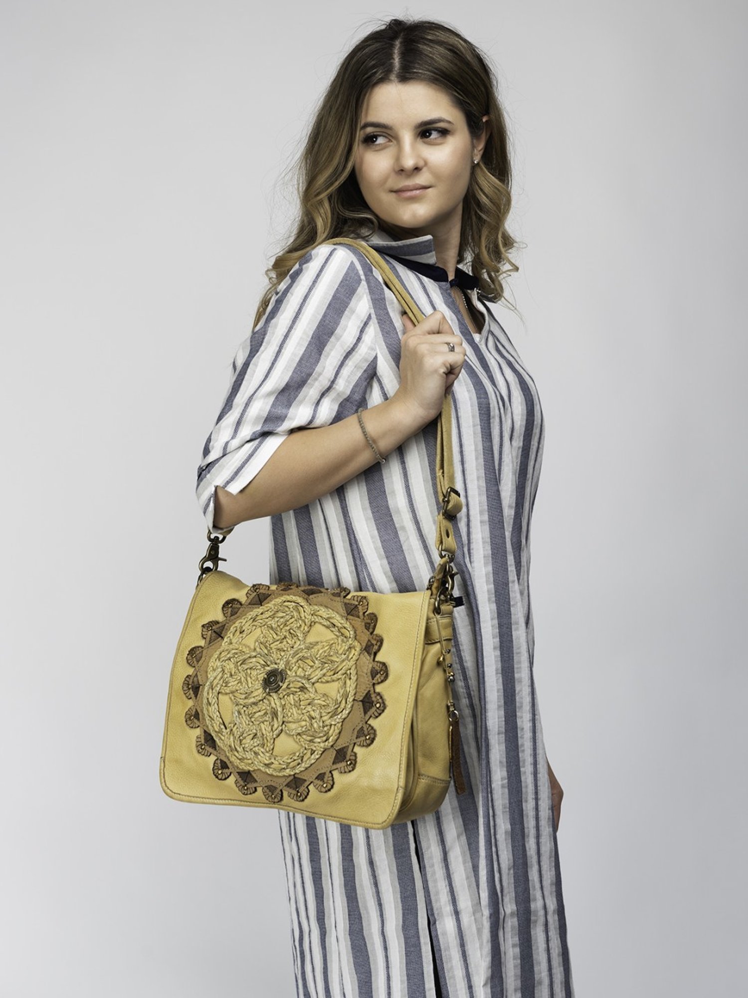 Art N Vintage Parma Mustard Yellow Leather Textured Medium Sling Handbag