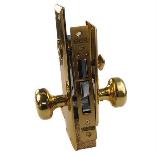 Maxtech (Like Marks 91A/3) 1033AL Polished Brass Left Hand Heavy Duty Mortise Entry Lockset, Surface Mounted Screw-on Knobs Lock Set