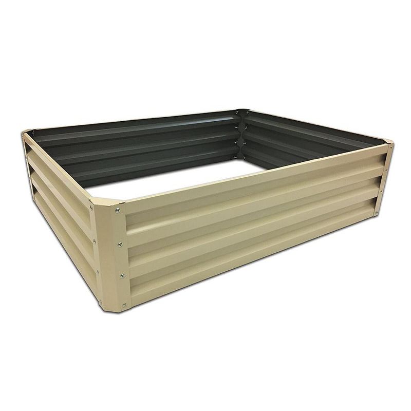 Stratco Raised Galvanized Steel Metal Outdoor Decor Rectangular Garden Bed Veggie Planter Box with 11 Cubic Feet Capacity, 47 x 35 x 12 Inches, Beige