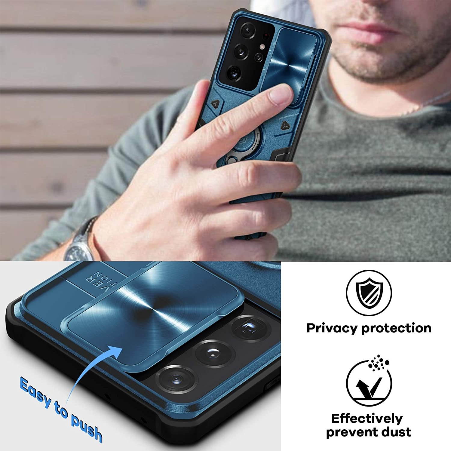 Nillkin for Samsung Galaxy S21 Ultra case Kickstand Slide Camera Protector Cover for Samsung Galaxy S21 Ultra 5g Case 6.8&rsquo&rsquo Shockproof TPU + PC Anti-Slip Protection case Blue