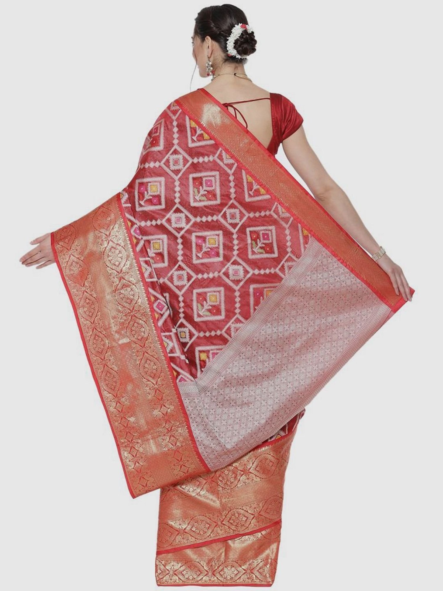 Banarasi Silk Works Maroon Woven Saree With Unstitched Blouse