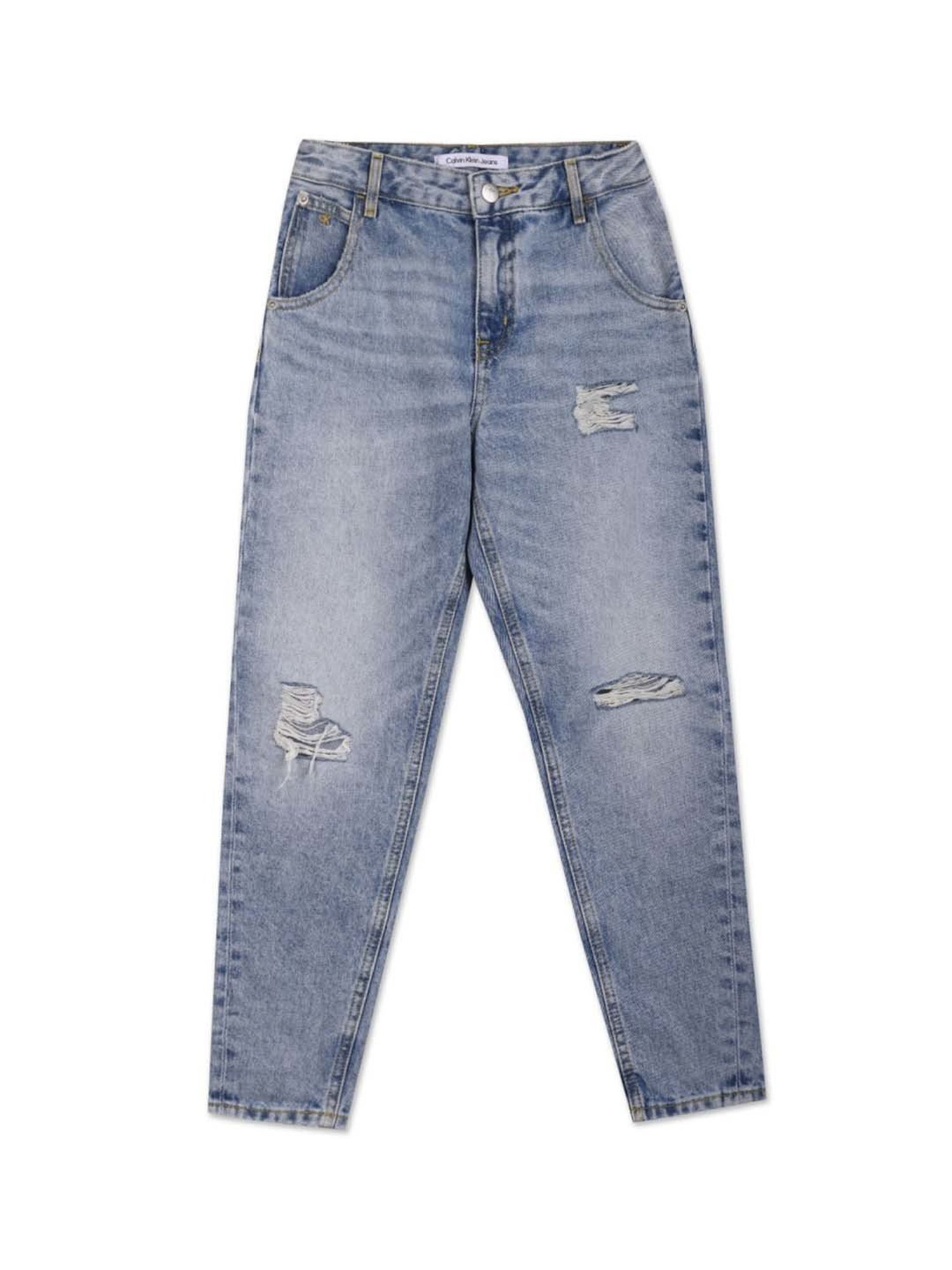 Calvin Klein Jeans Girls Spencer Blue Cotton Distressed Jeans