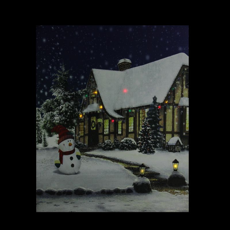 Northlight LED Lighted Christmas Snowman with Decorated Home Canvas Wall Art 19.75" x 23.5"