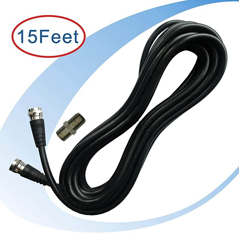 Coaxial TV Antenna Extension Cable with Coaxial Coupler to Extend Your Indoor Antenna15 feet