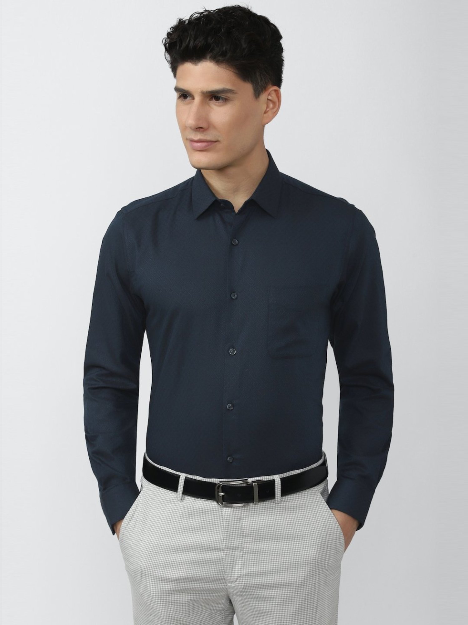 Sojanya Blue Cotton Regular Fit Self Pattern Shirt
