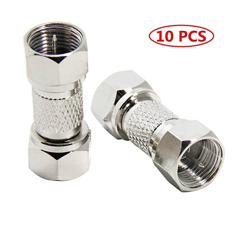 F Male to F Male, 10-Pack F Type Coax Barrel Connector Coupler,  75 Ohm Coaxial Cable Adapter for TV, Antenna, Splitter, Amplifier